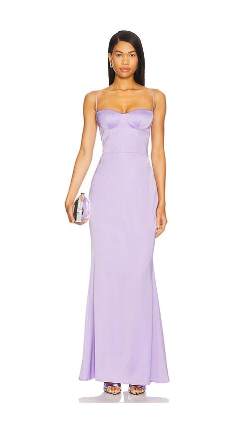katie may yasmin gown in lavender.