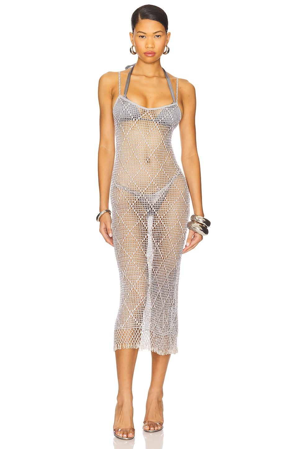 katja beaded crochet midi dress