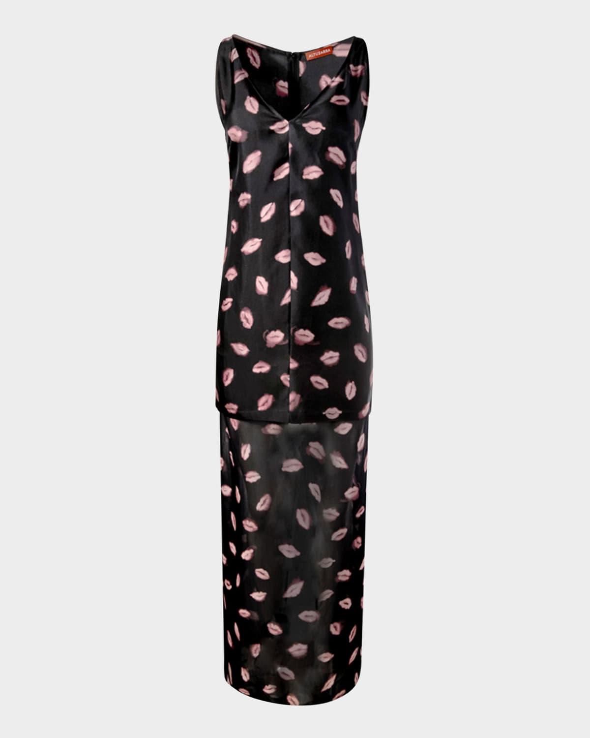 katrin lip-print silk maxi dress