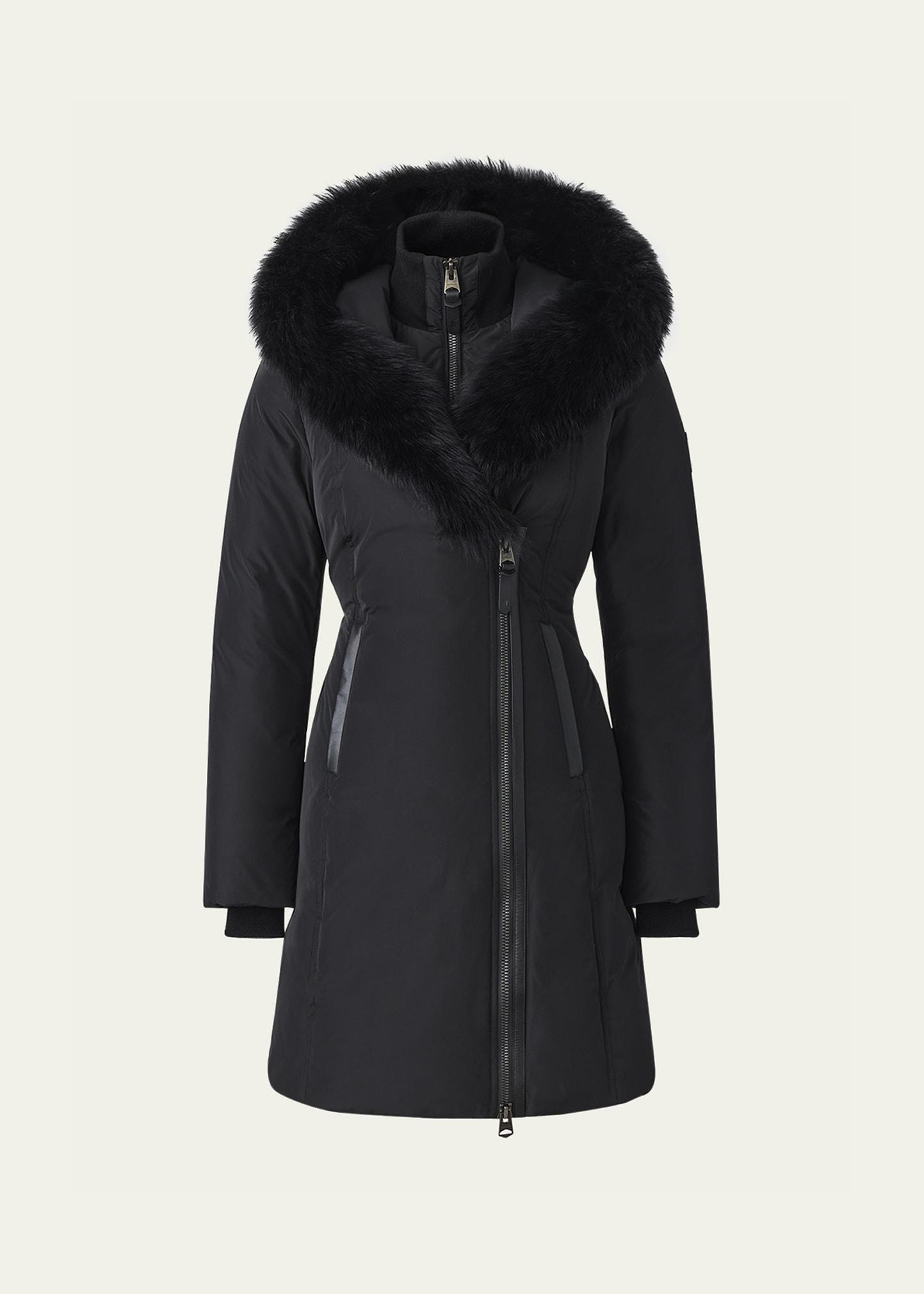 kay layered parka coat w/ shearling trim