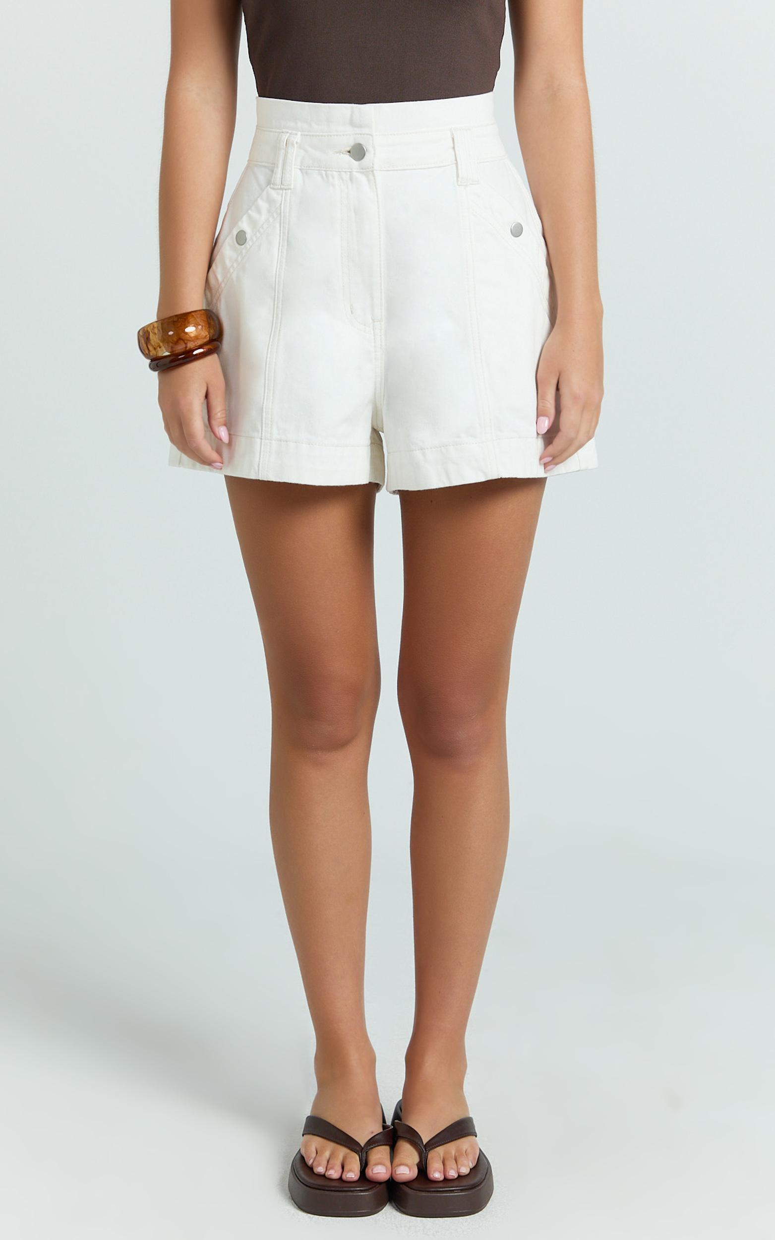 kayla shorts - high waisted a line denim shorts in ecru