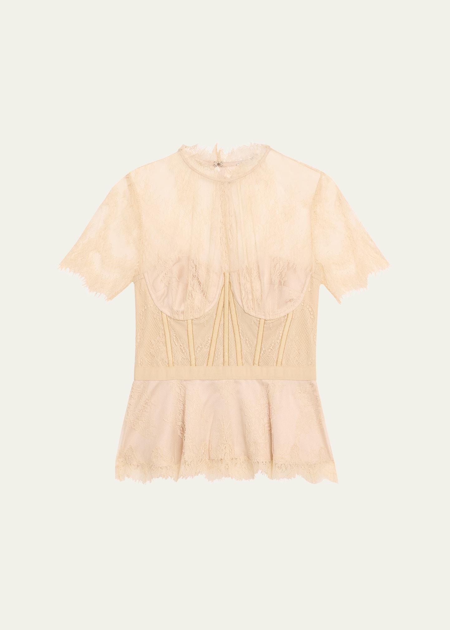 kehlani sheer lace short-sleeve peplum bustier top