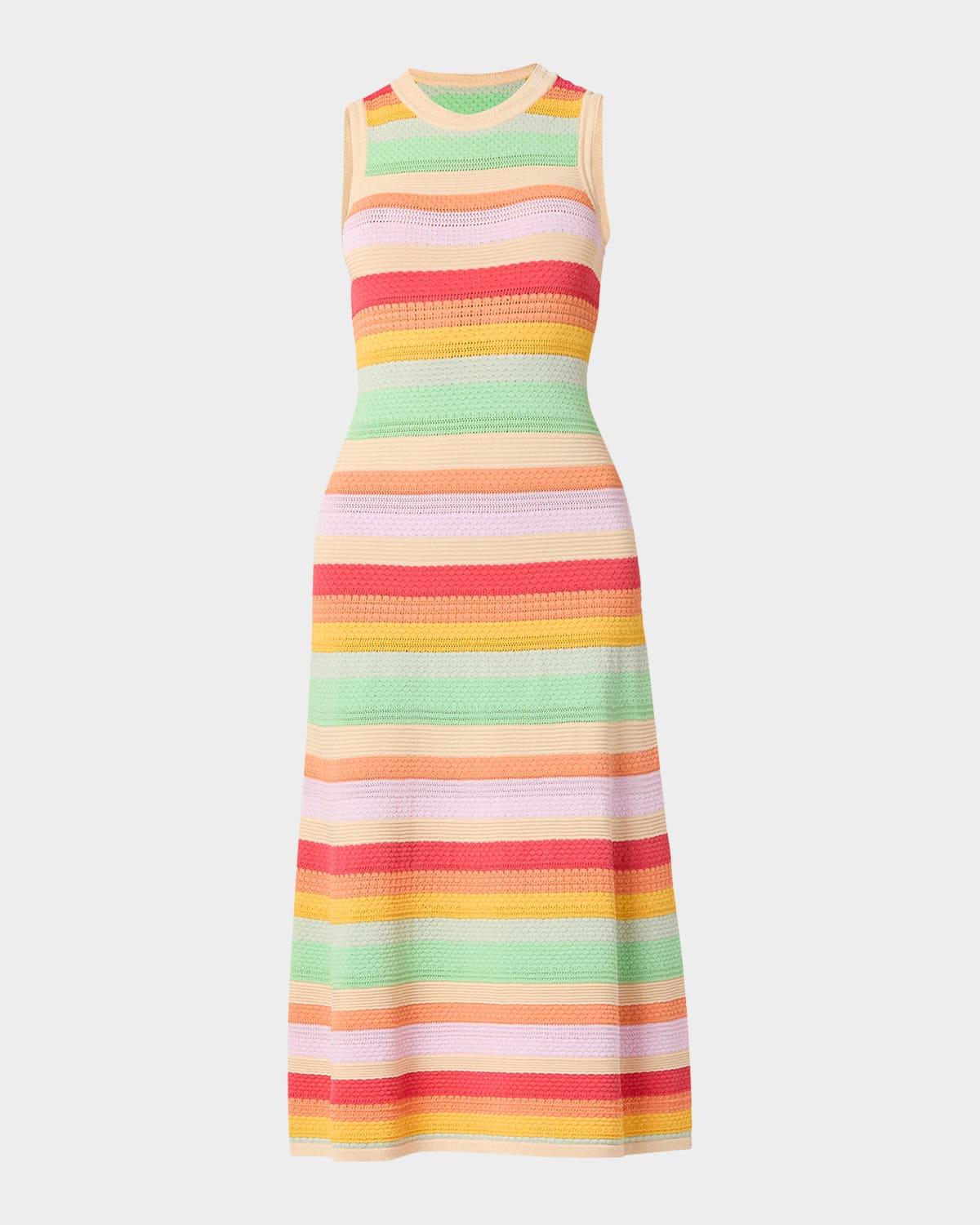 keira striped mixed-knit midi dress