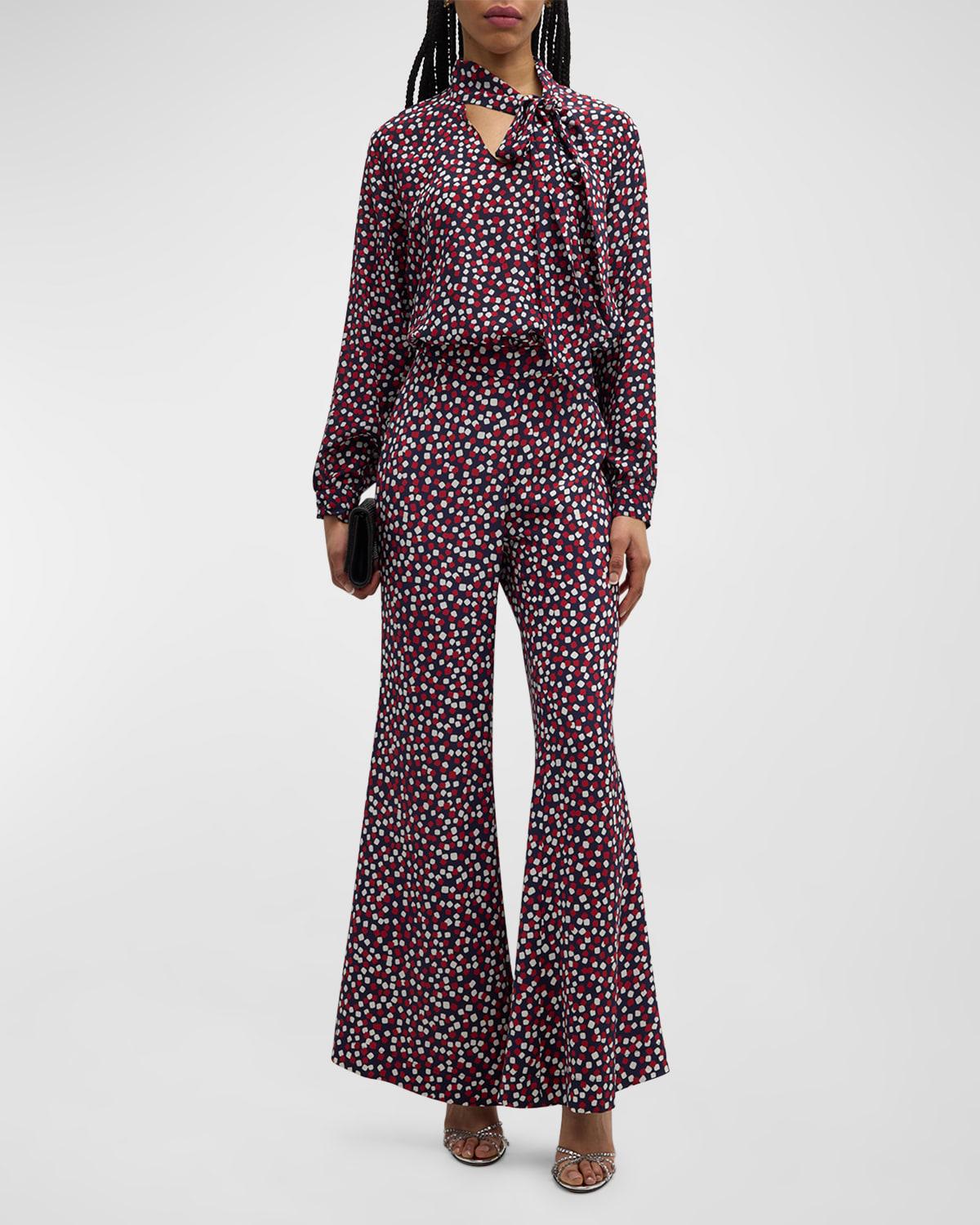 keith confetti-print neck-tie slim silk blouse