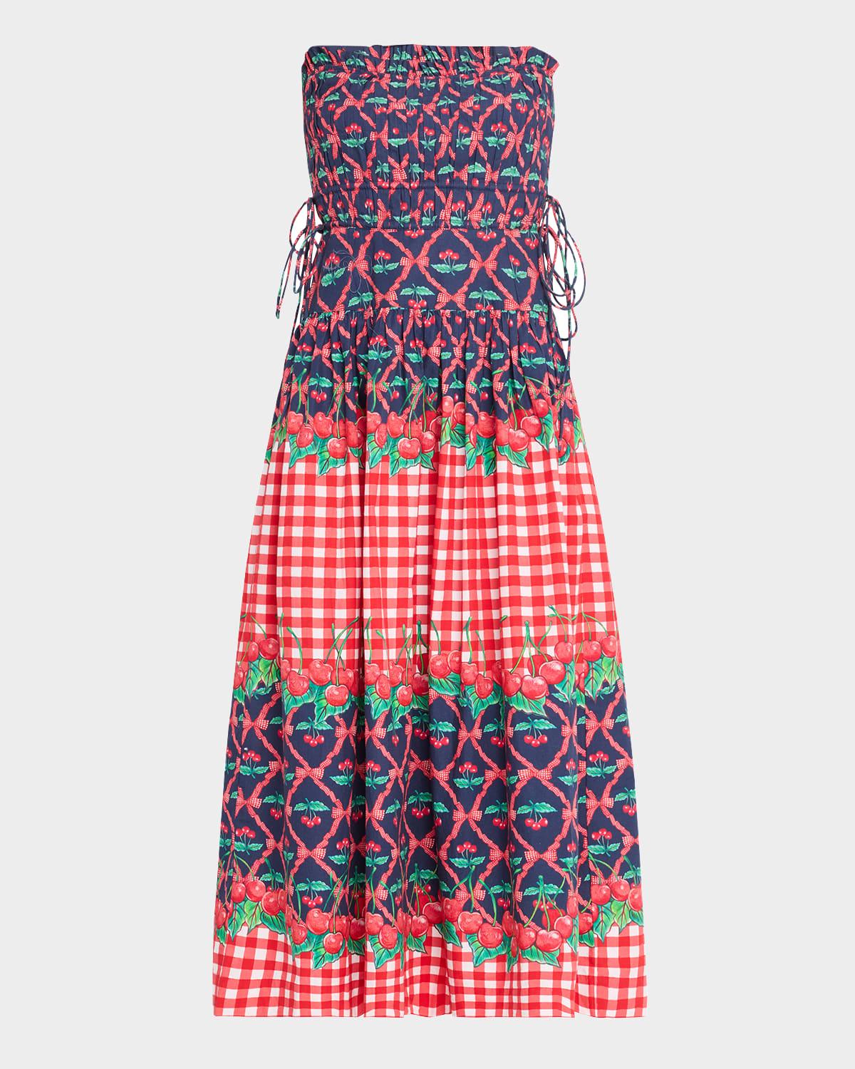 kelia cherry pie strapless midi dress