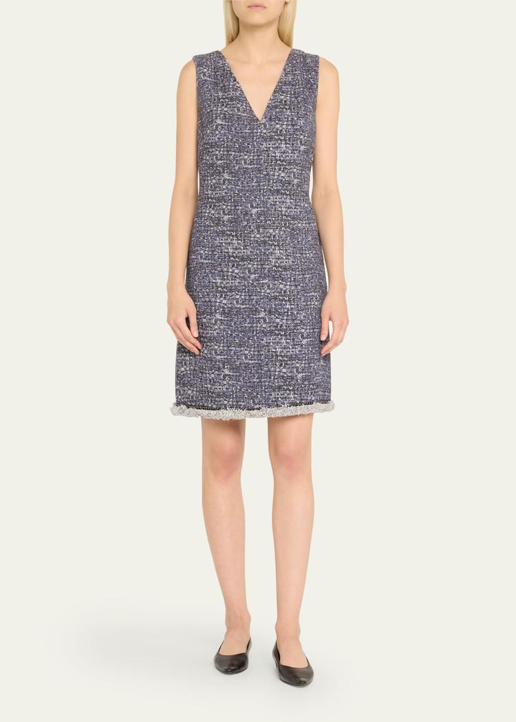 kelly sleeveless fringe-hem boucle mini dress