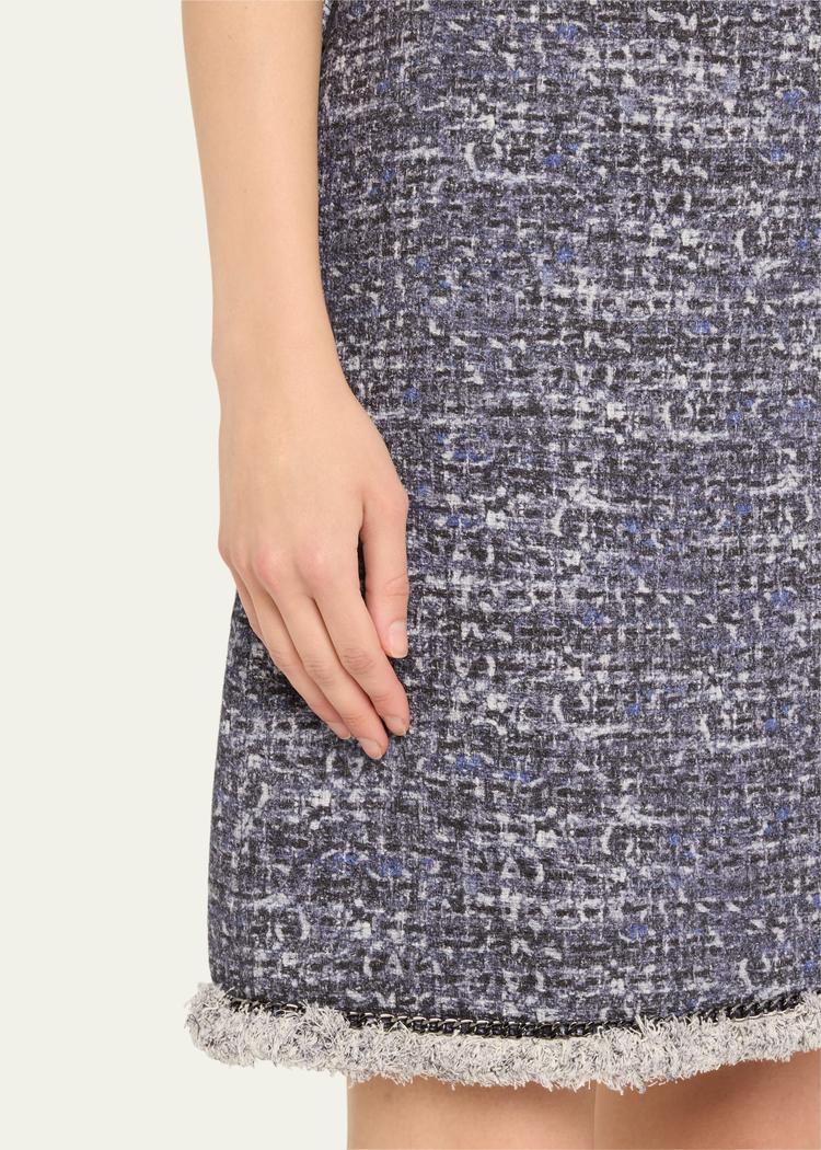 kelly sleeveless fringe-hem boucle mini dress