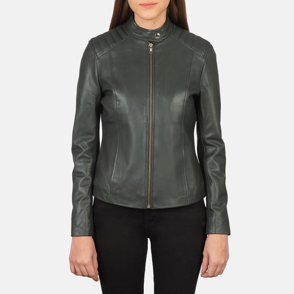kelsee green leather biker jacket