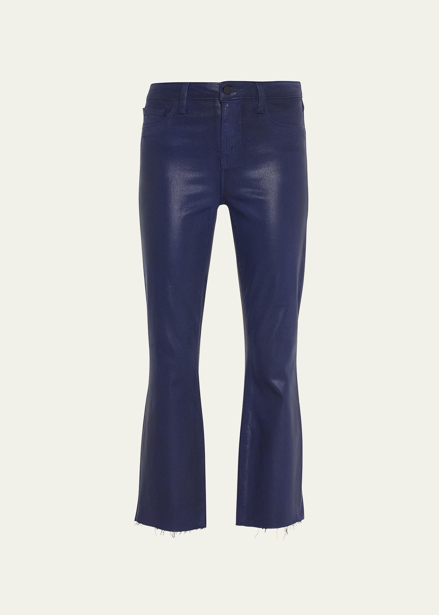 kendra high-rise coated crop flare jeans