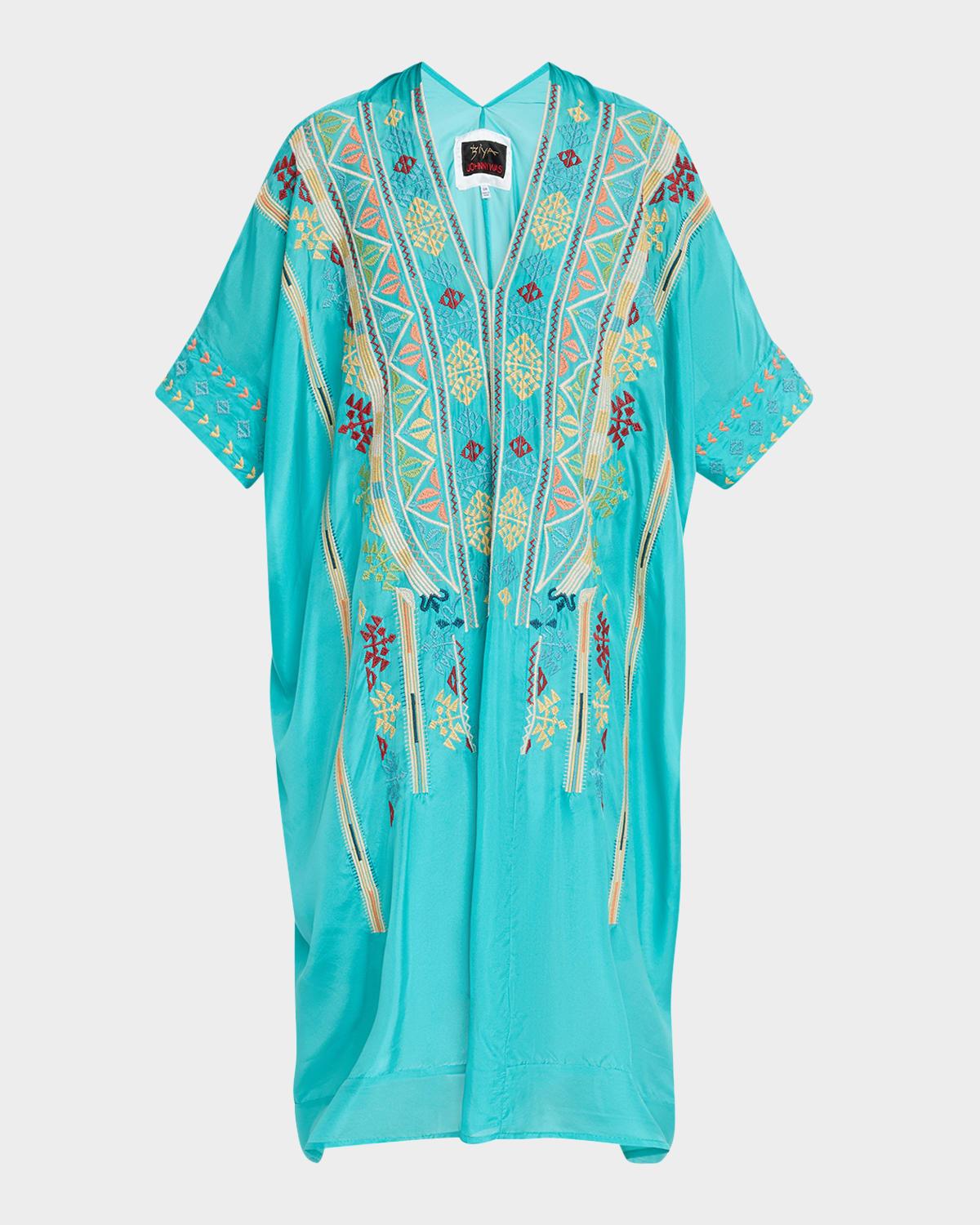 kendry geometric-embroidered silk midi kaftan