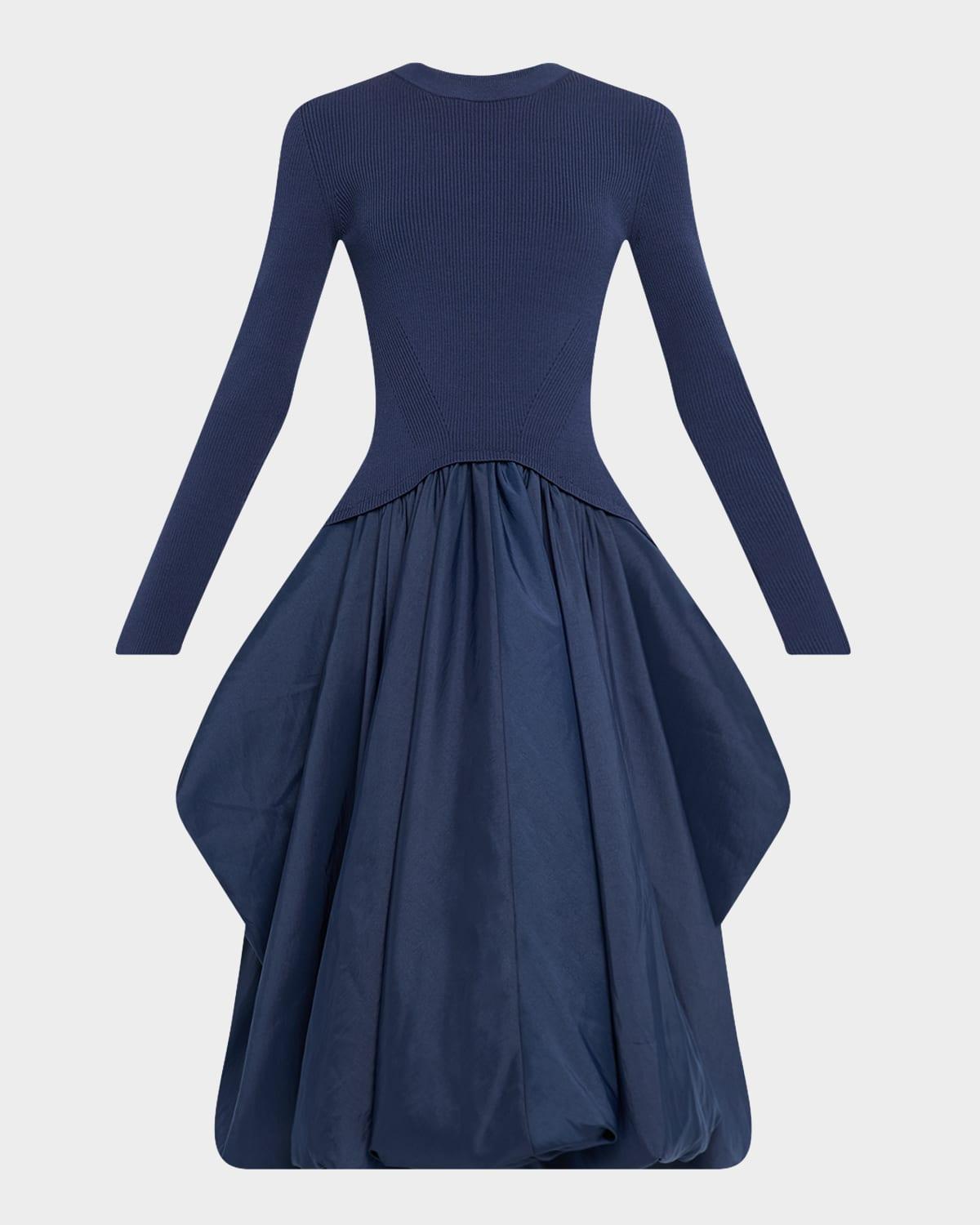 kenlie split-sleeve mixed media bubble midi dress