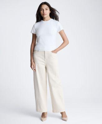 kenneth cole womens crewneck short sleeve bustier t shirt high rise barrel leg denim jeans