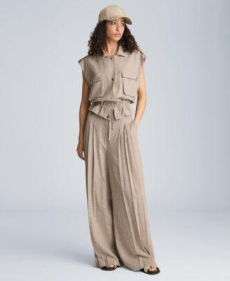 kenneth cole womens houndstooth relaxed fit linen blend vest high rise triple pleated pants