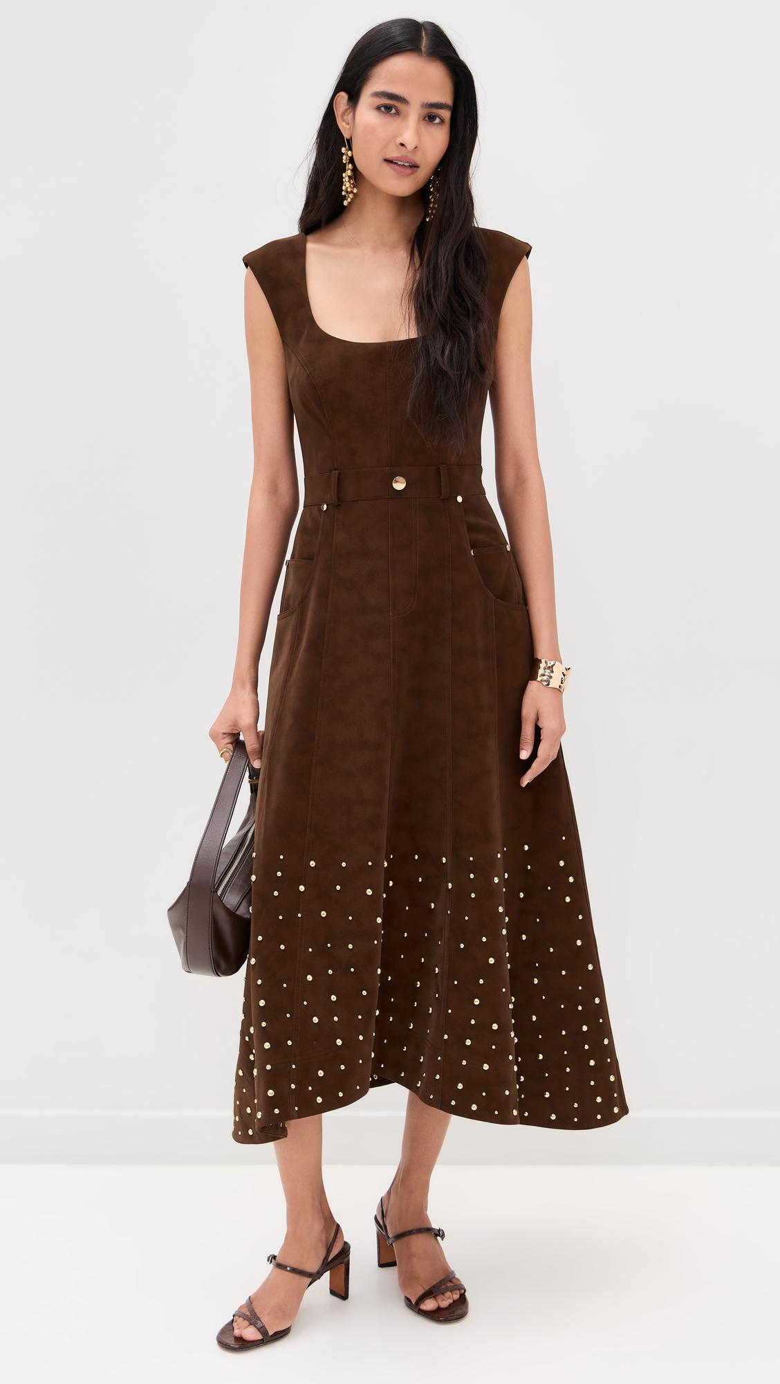 kenny faux suede studded midi dress