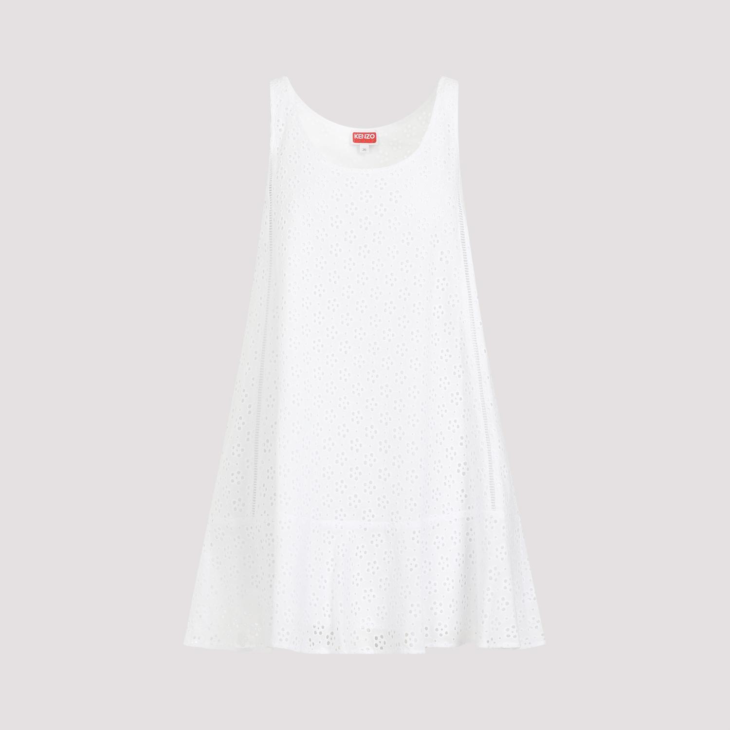 kenzo broderie anglaise mini dress white cotton polyster - women