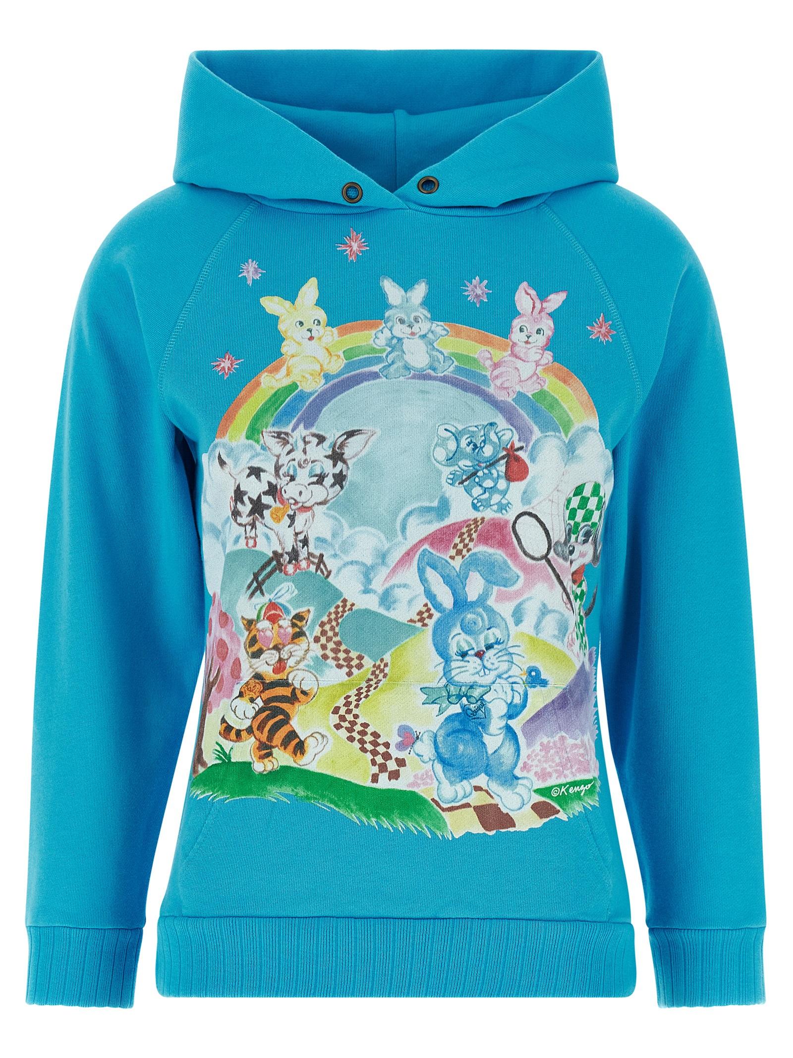 kenzo cartoon hoodie light blue cotton sweatshirt - women