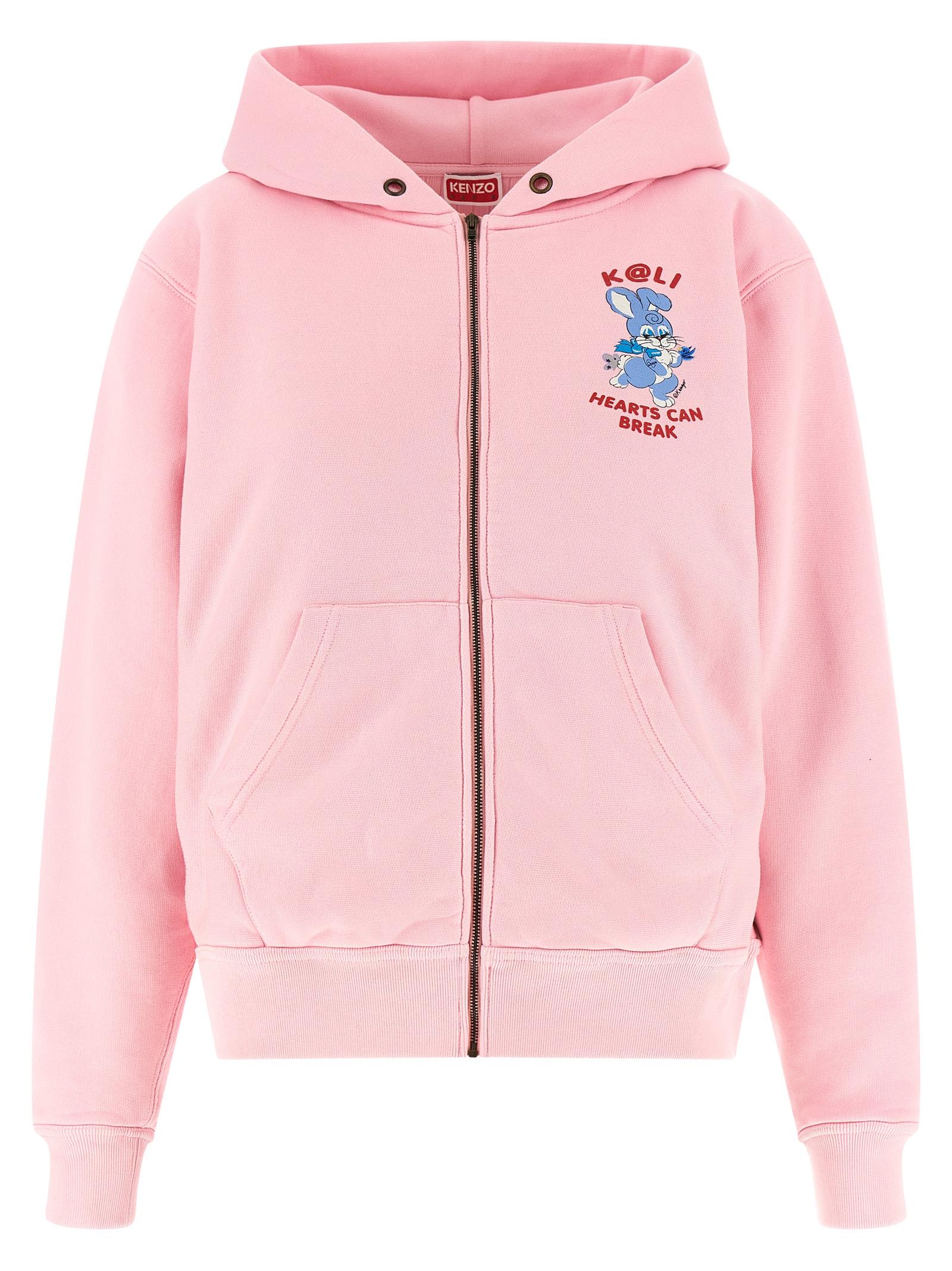 kenzo cartoon hoodie pink cotton sweatshirt - women