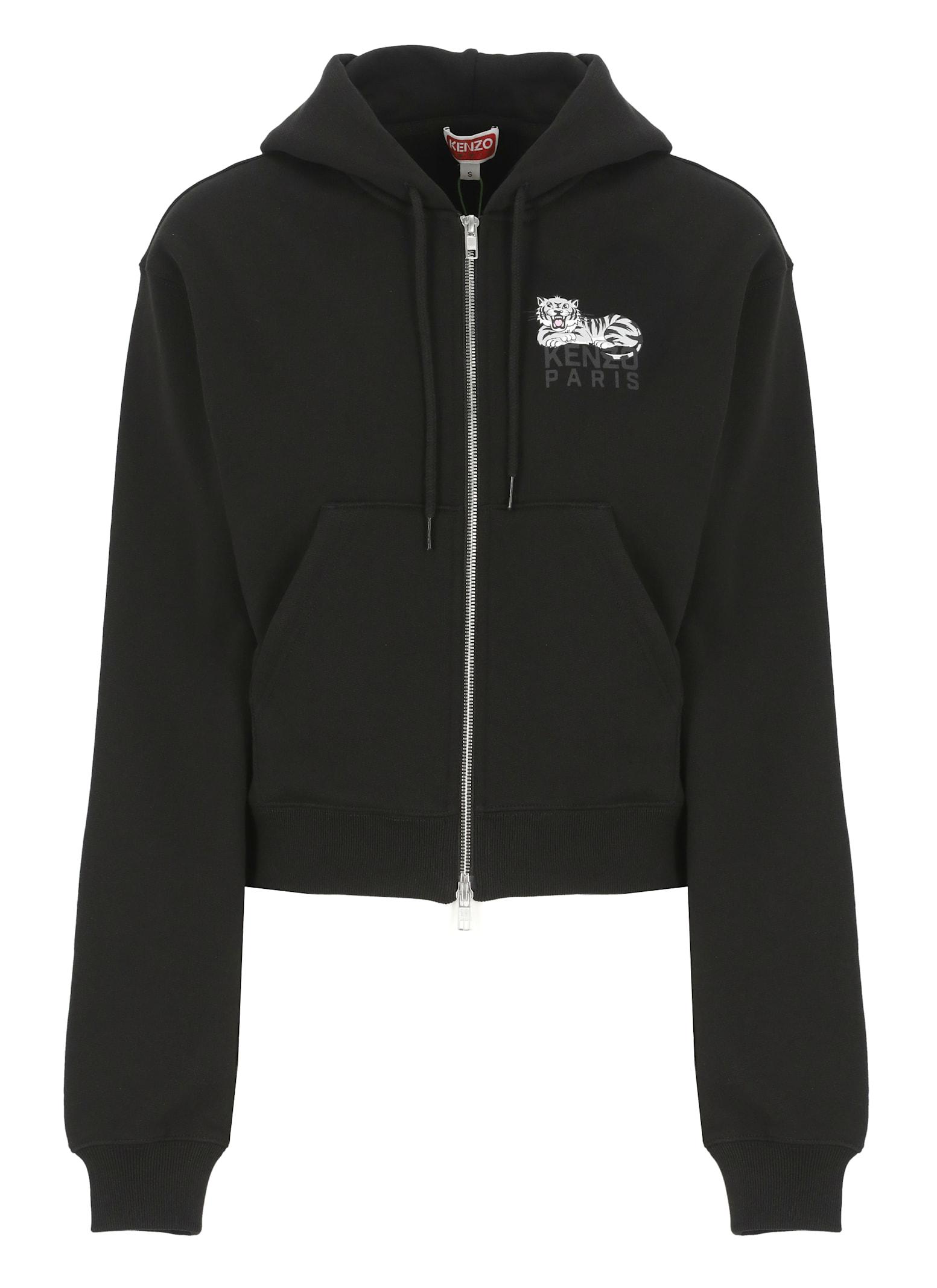 kenzo happy tiger zipped hoodie