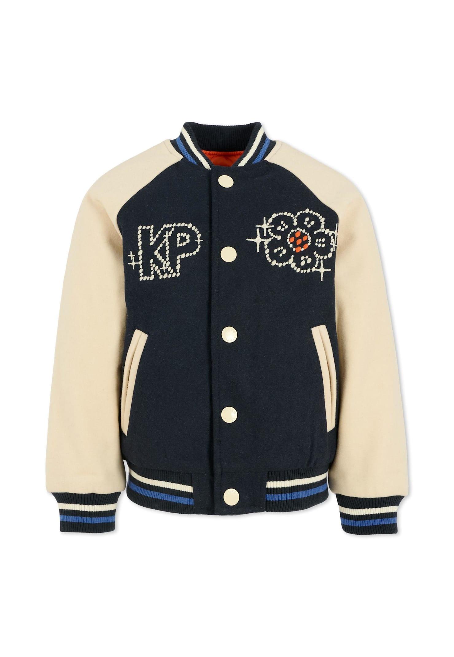 kenzo kids blue bomber jacket for girl with logo