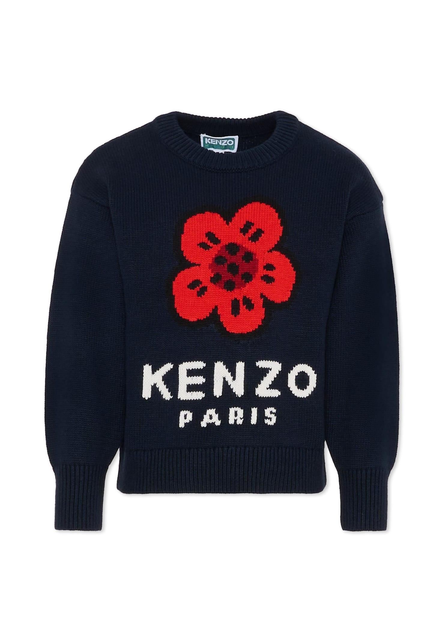 kenzo kids blue sweater for girl with poppy
