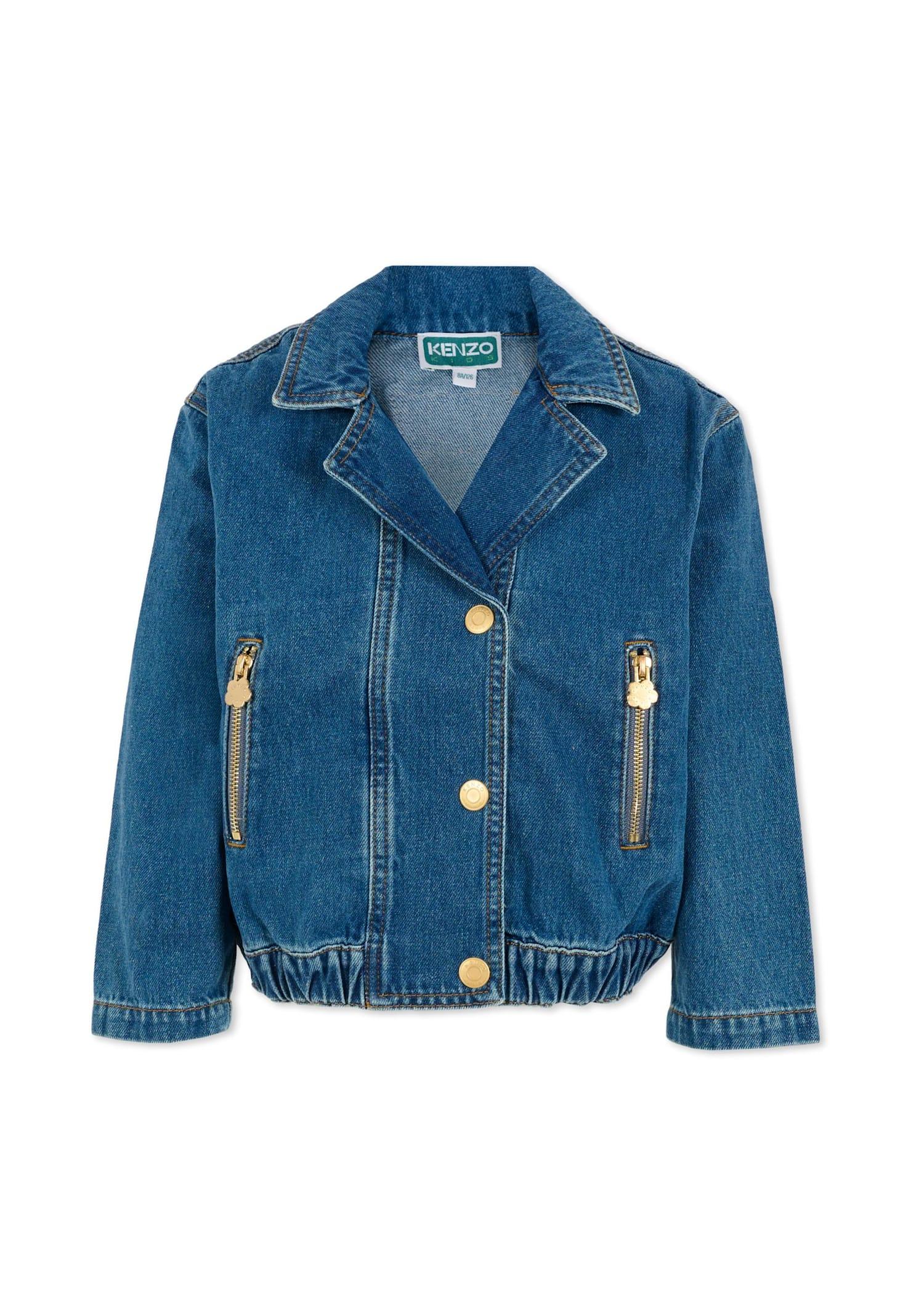 kenzo kids denim jacket for girl with logo