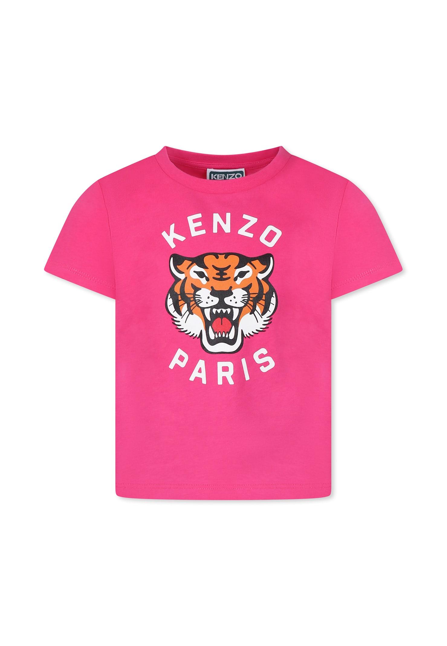 kenzo kids fuchsia t-shirt for girl with lucky tiger