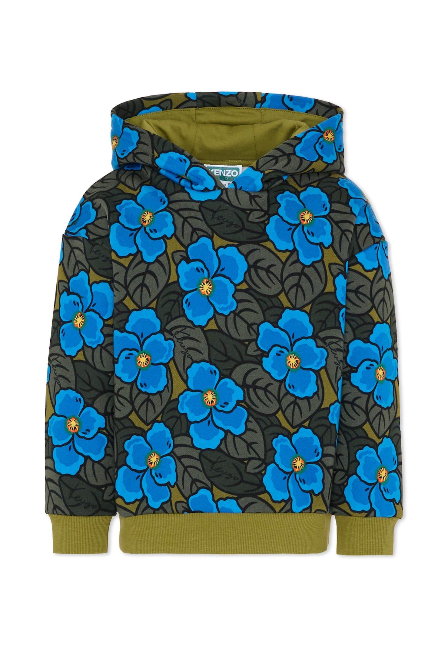 kenzo kids green sweatshirt for girl with poppies