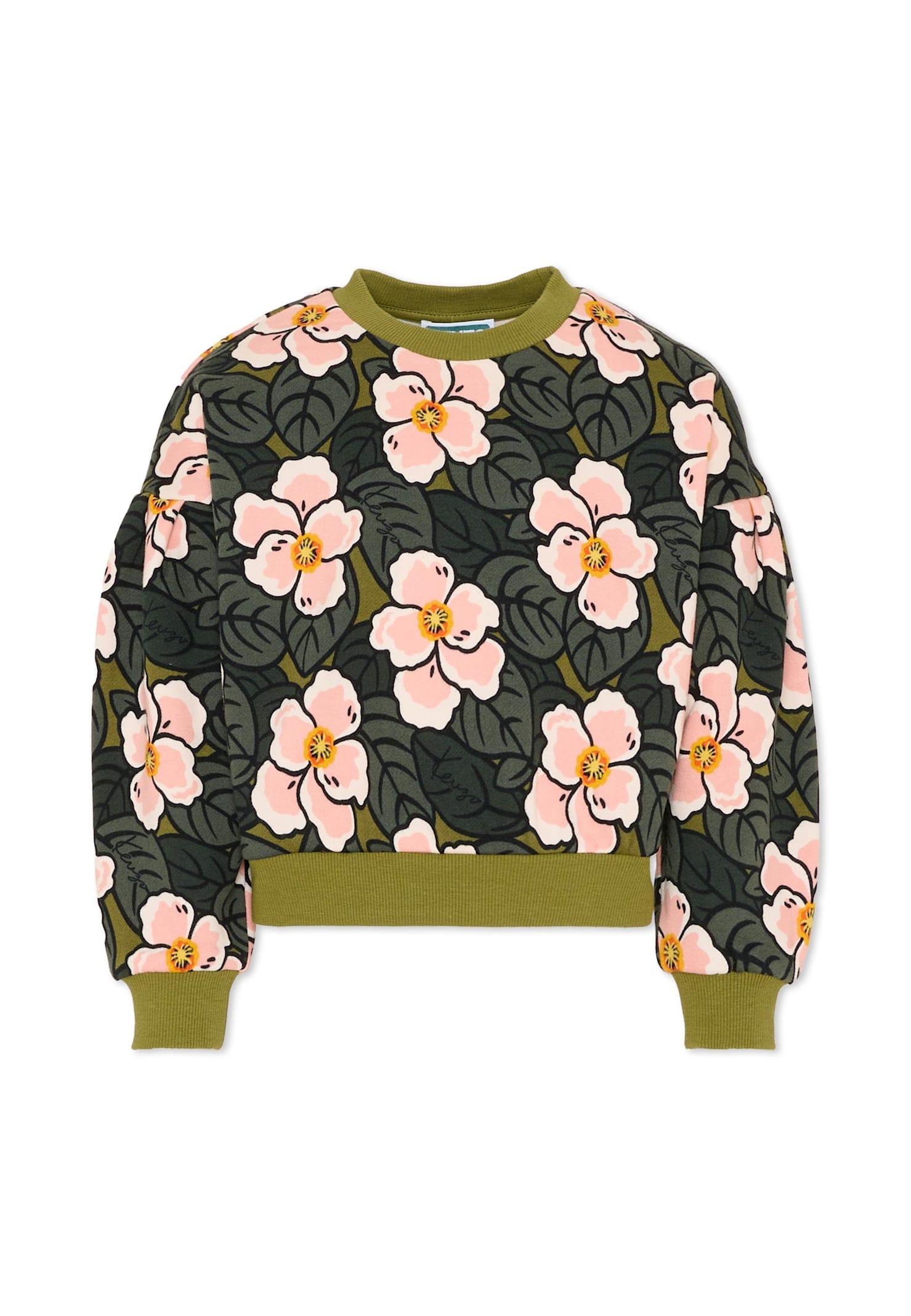 kenzo kids green sweatshirt for girl with poppies