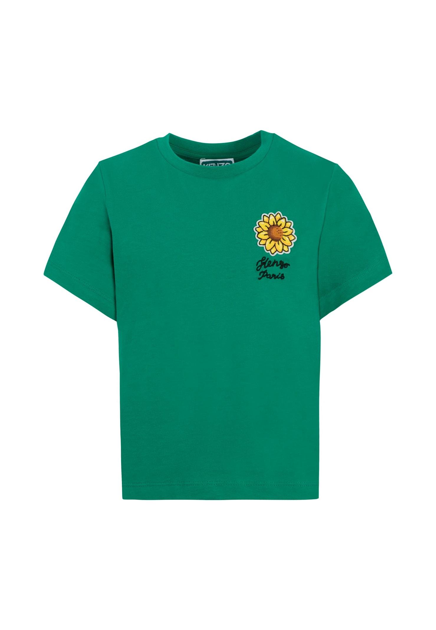 kenzo kids green t-shirt for girl with sunflower