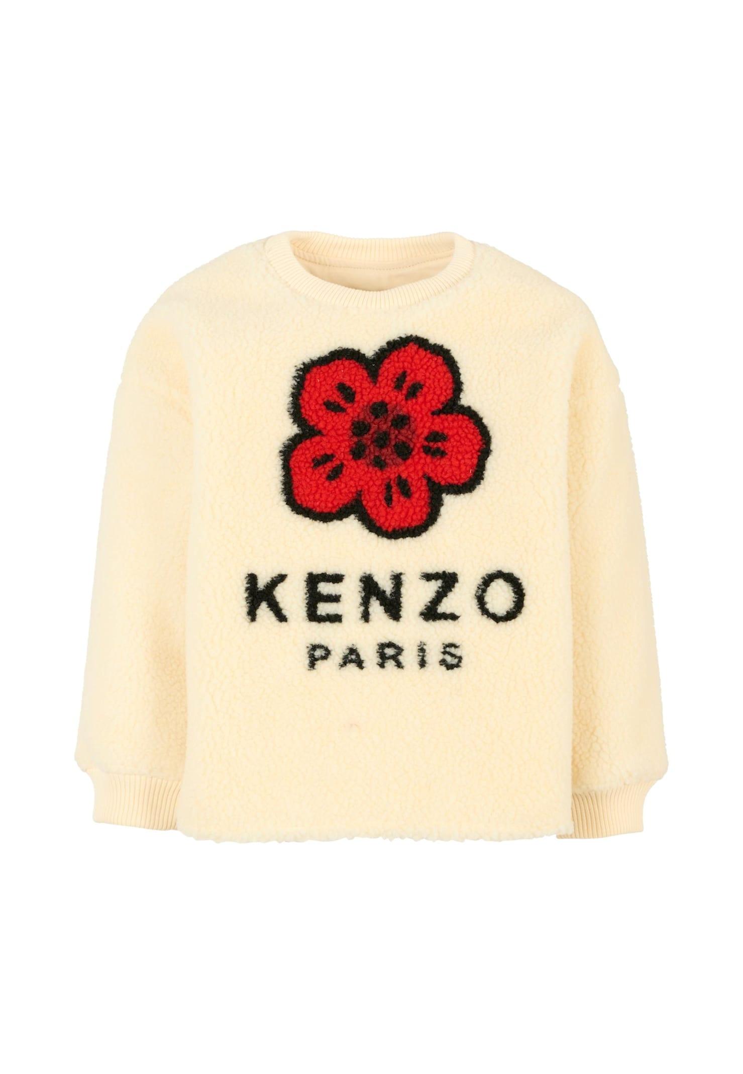 kenzo kids ivory sweatshirt for girl with poppy
