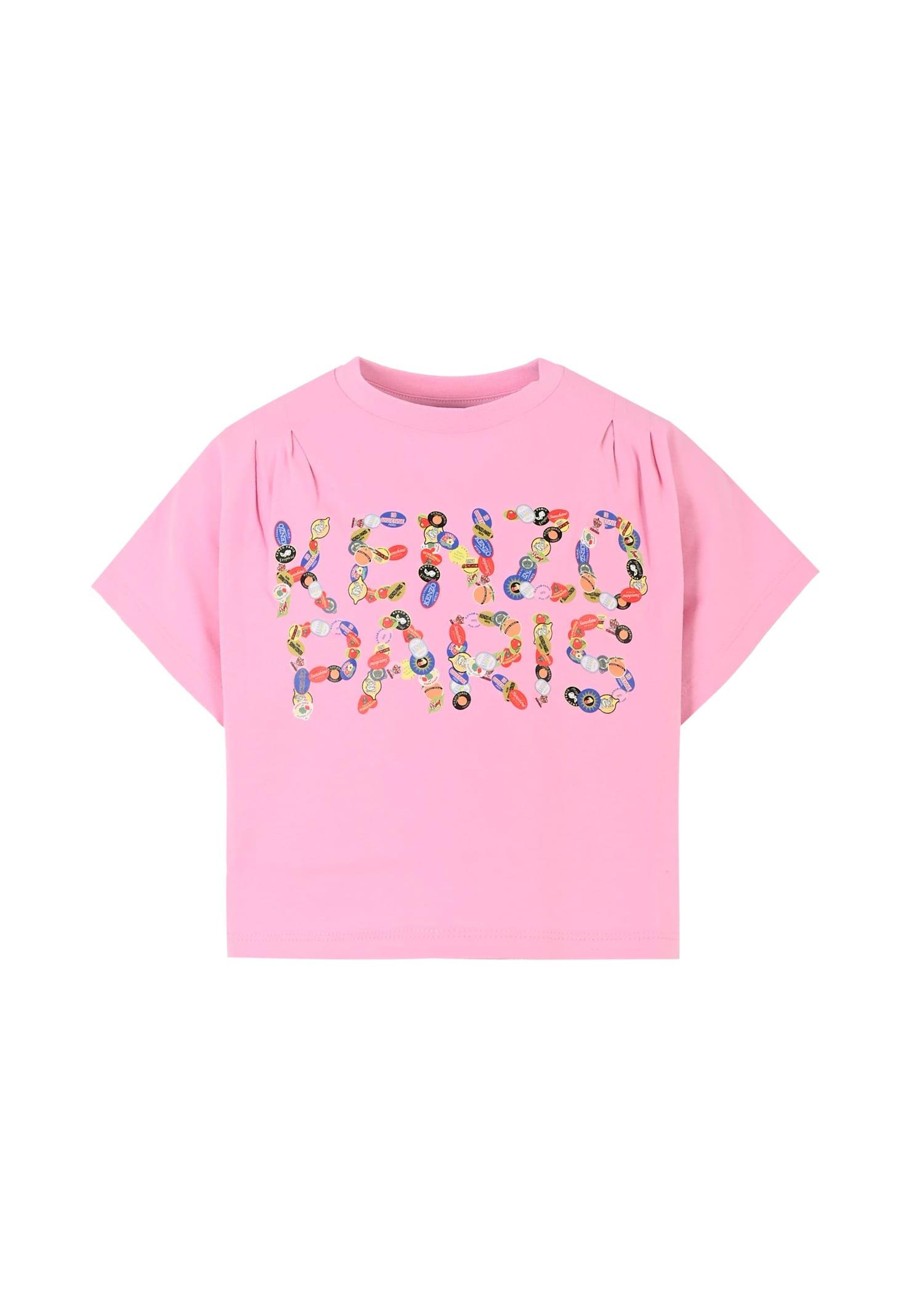 kenzo kids pink crop t-shirt for girl with logo