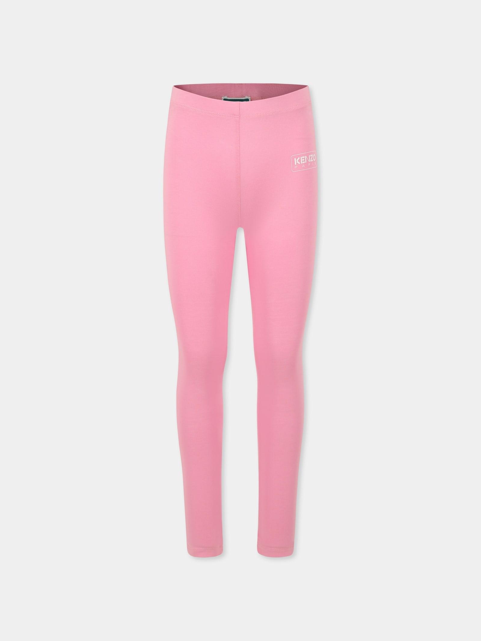 kenzo kids pink leggings for girl with logo
