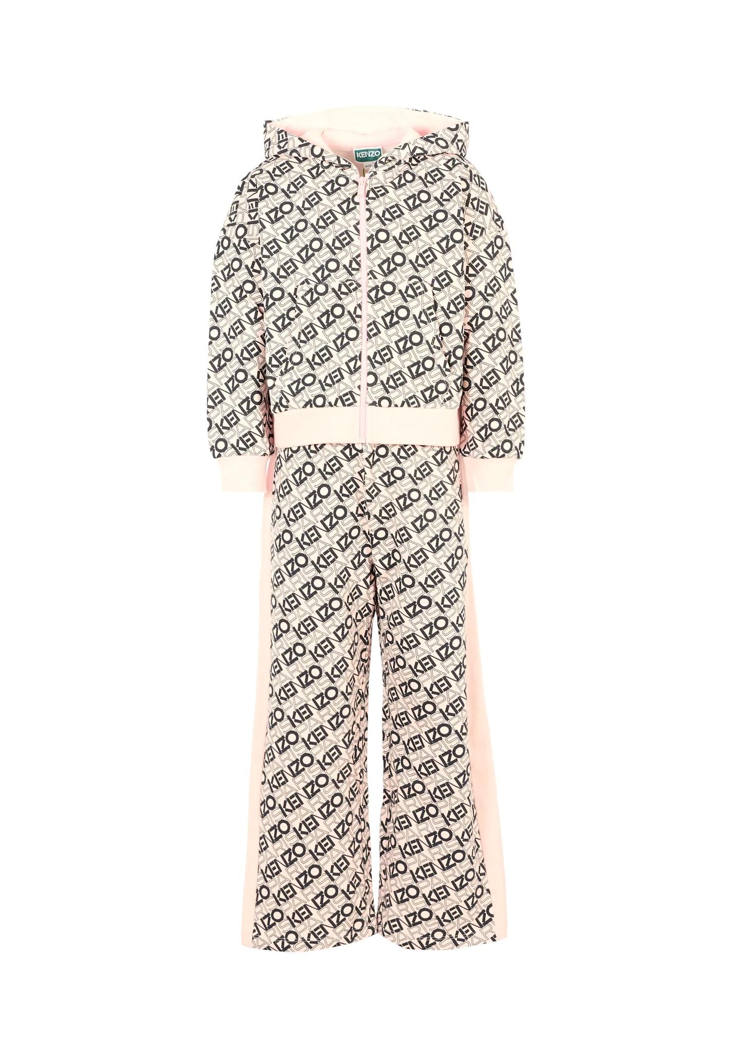 kenzo kids pink suit for girl with logo