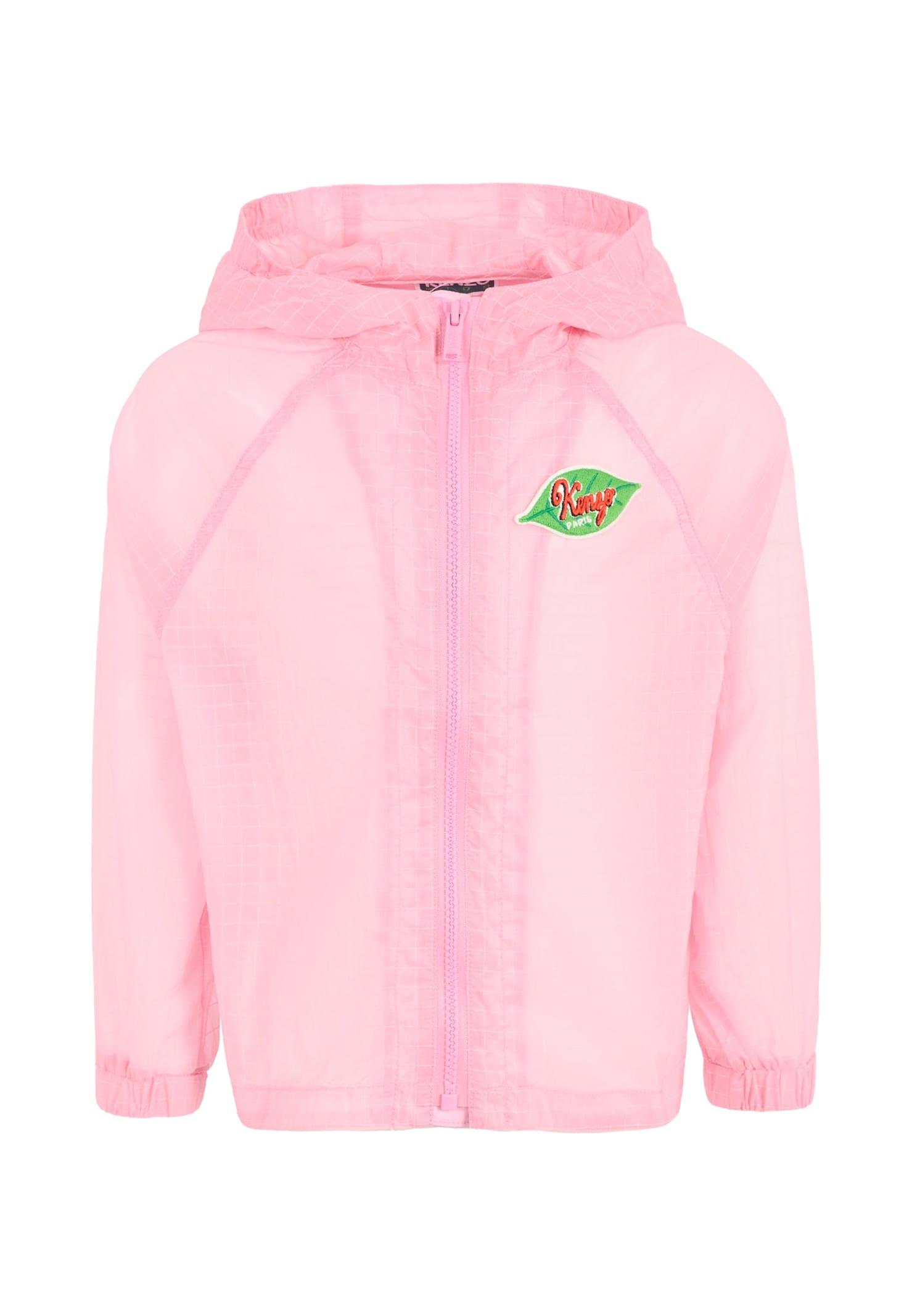 kenzo kids pink windbreaker jacket for girl with logo