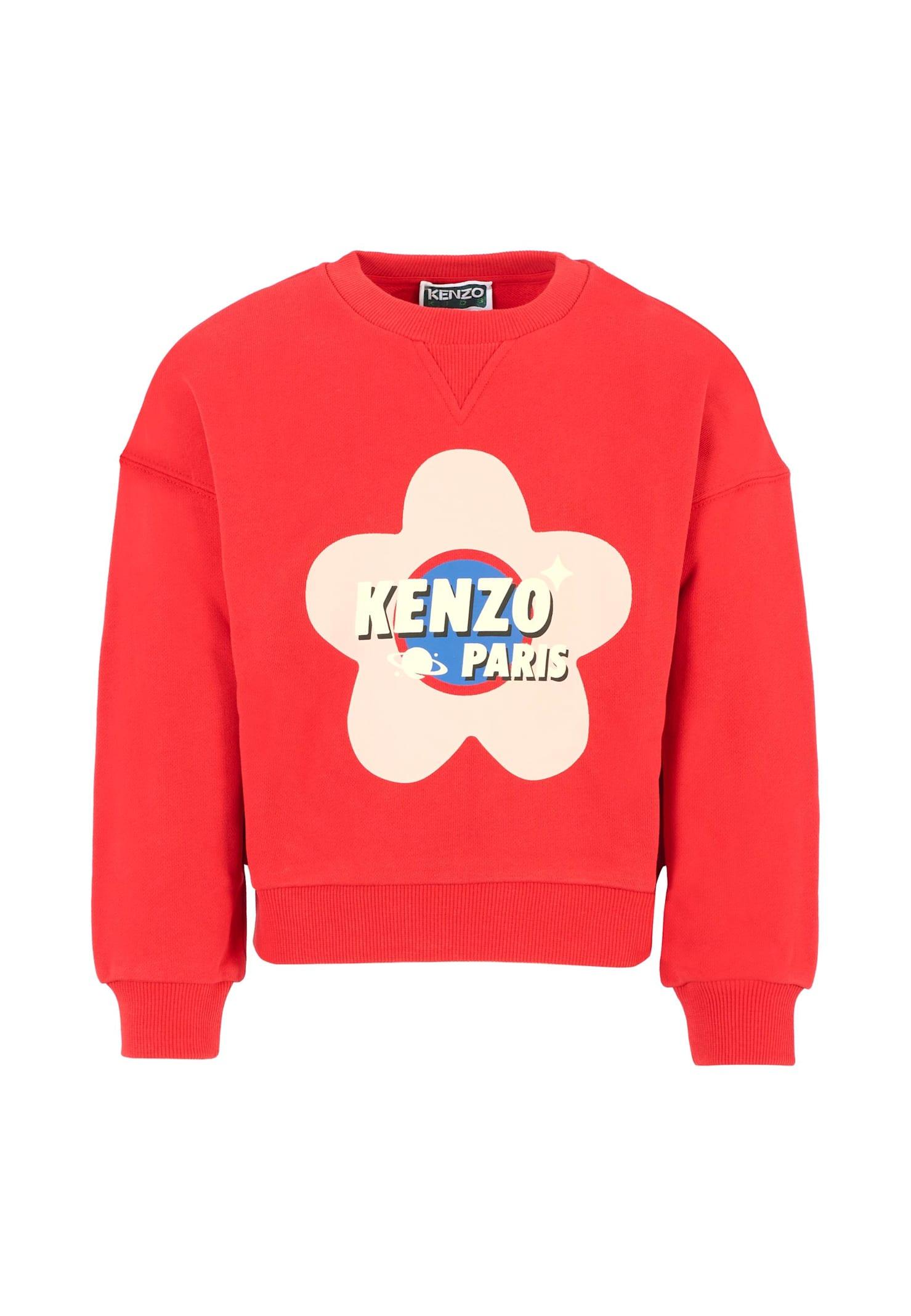 kenzo kids red sweatshirt for girl with logo