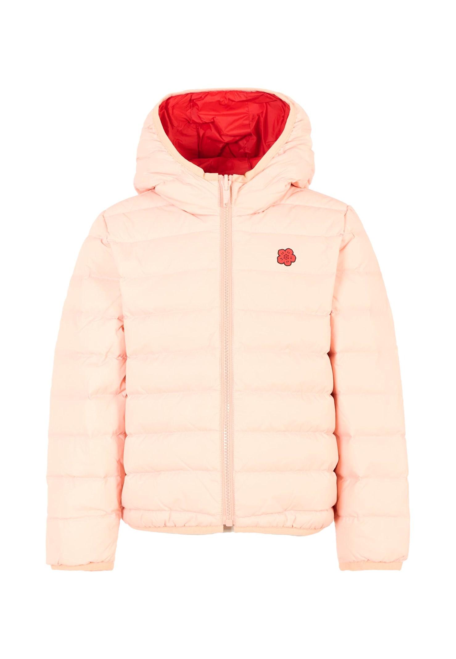 kenzo kids reversible pink down jacket for girl with poppy