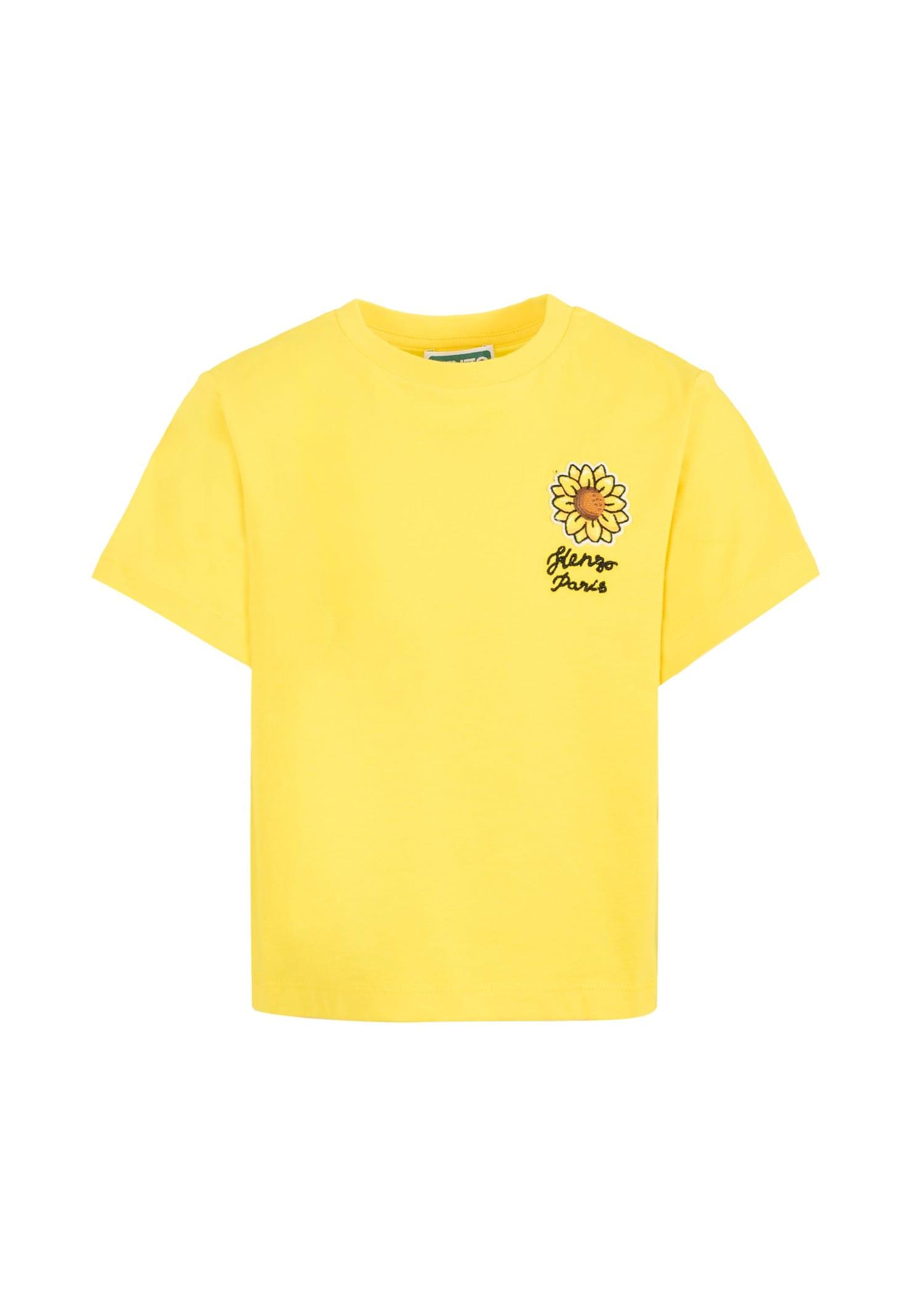 kenzo kids yellow t-shirt for girl with sunflower