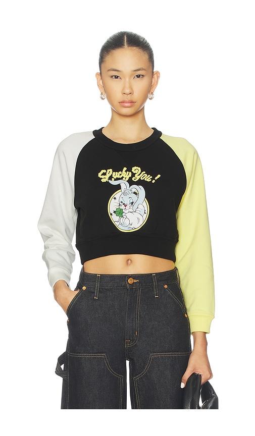 kenzo lucky me cartoon cropped sweatshirt in black.