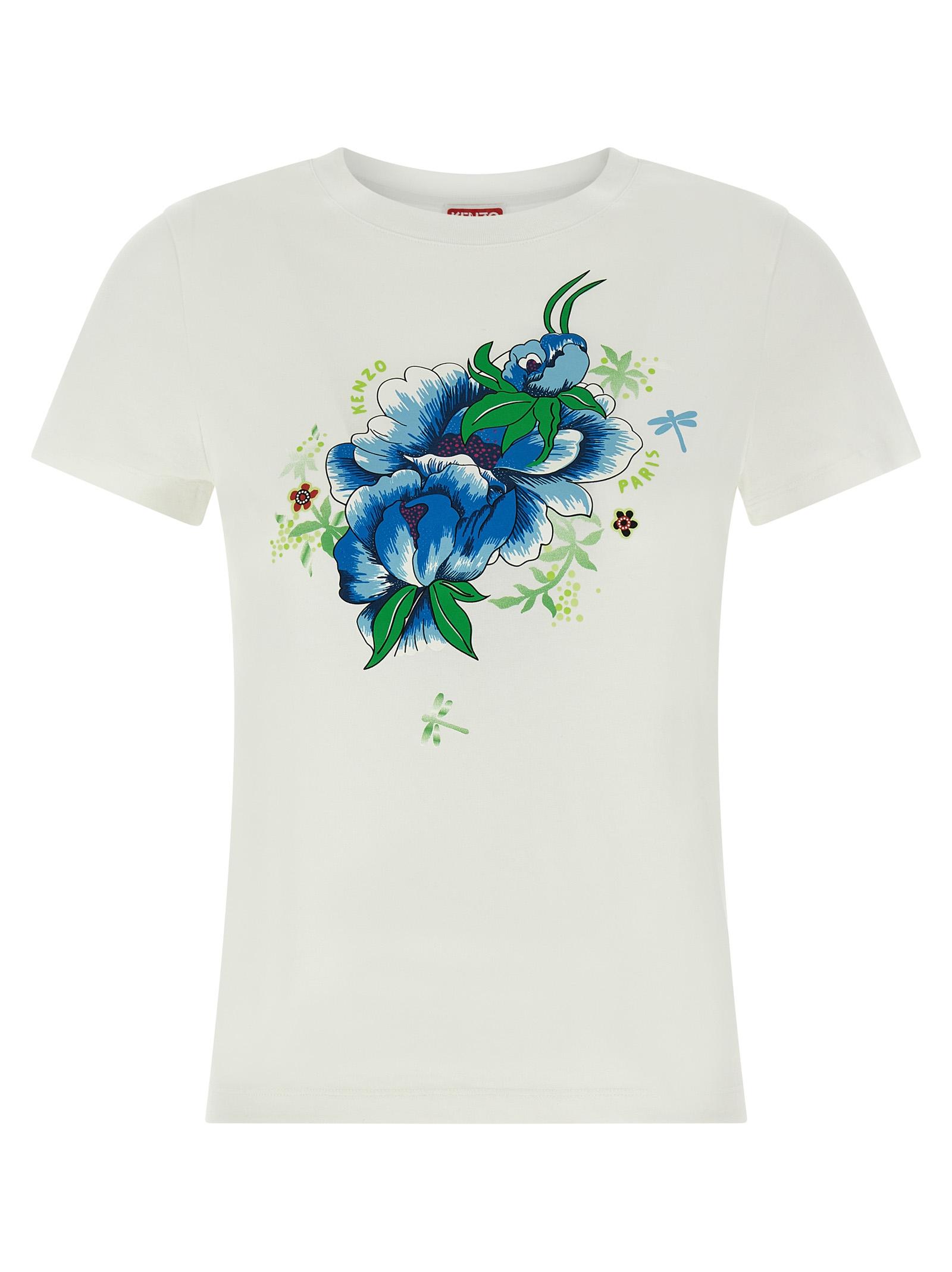 kenzo peonies t-shirt white cotton - women