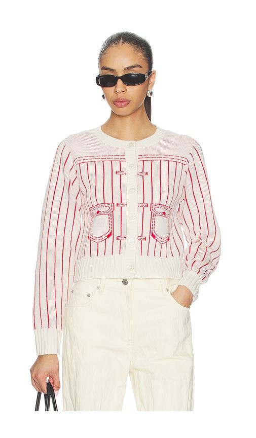 kenzo trompe l'oeil cardigan in ivory,red.