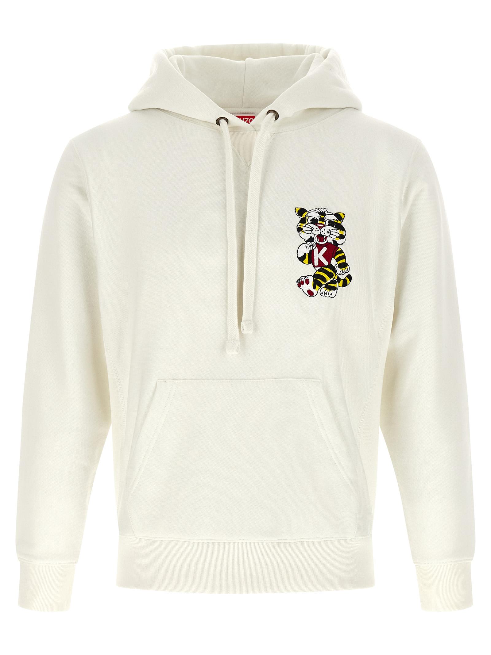 kenzo wild tiger embroidered hoodie white cotton sweatshirt - women