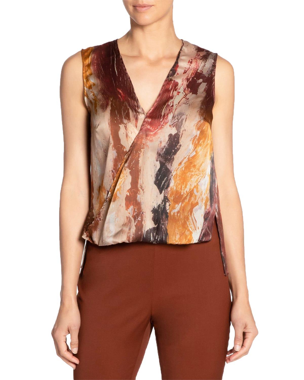 keona abstract sleeveless surplice top