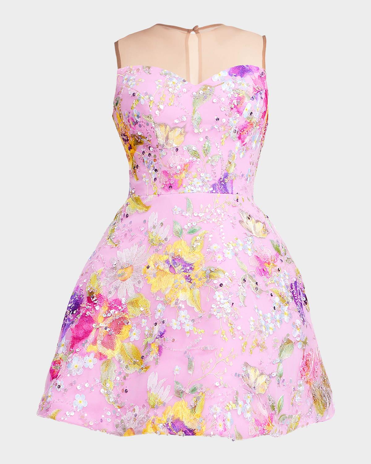 kerra embroidered fit-&-flare mini dress