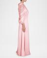 keyhole draped cape silk gown