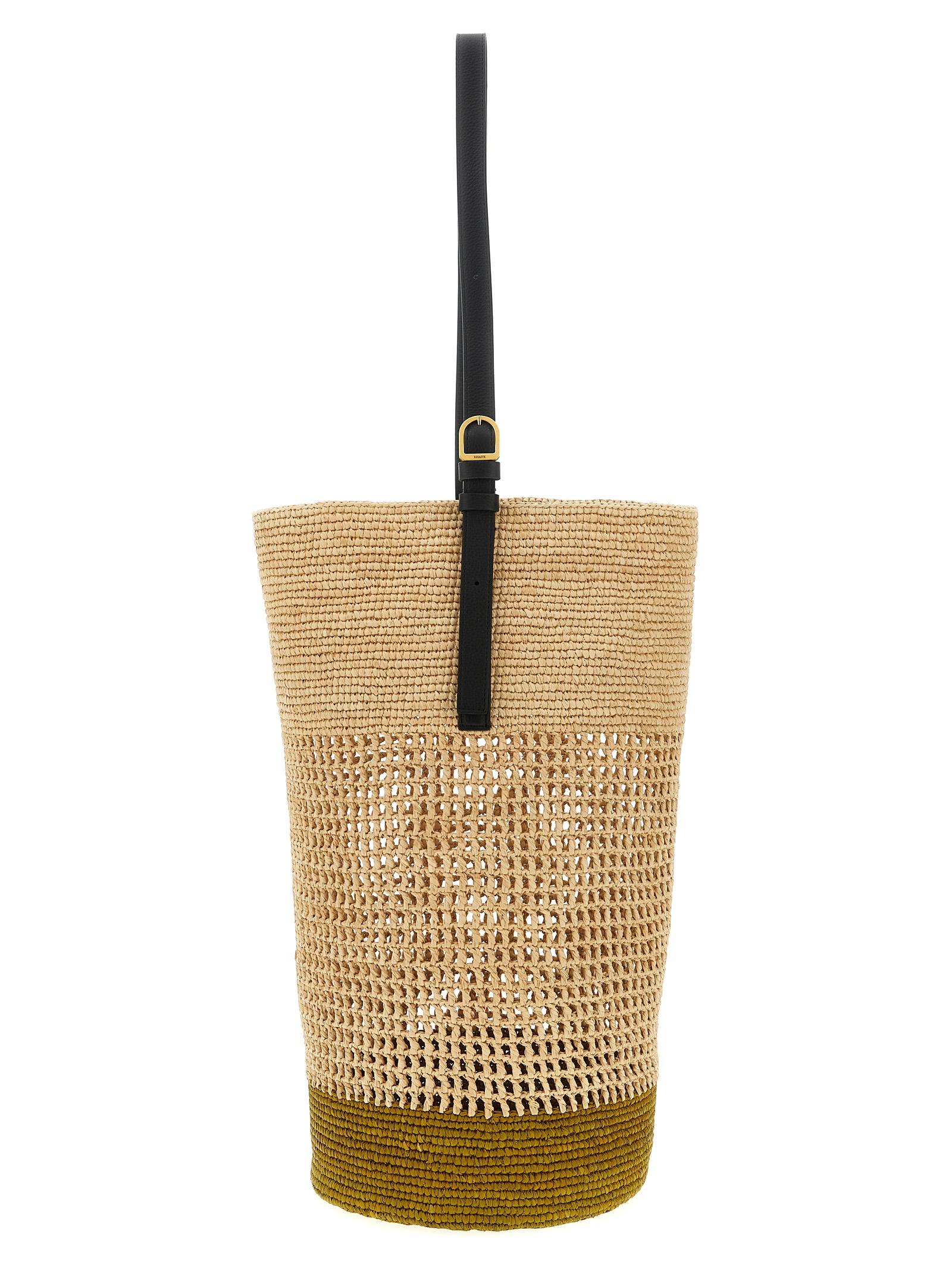 khaite billie large bucket bag beige palm fiber calfskin shoulder - women
