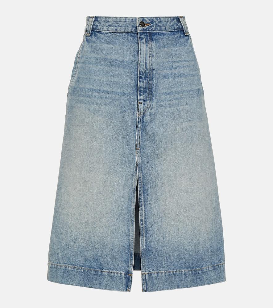 khaite charlene denim midi skirt
