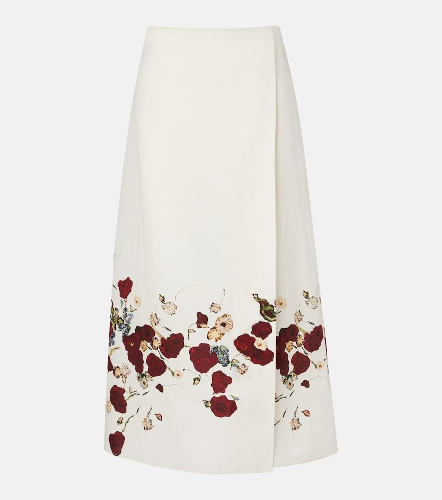 khaite demi floral silk and cotton midi skirt