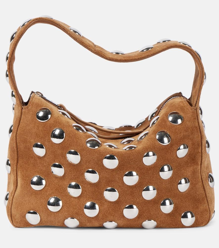 khaite elena small studded suede shoulder bag