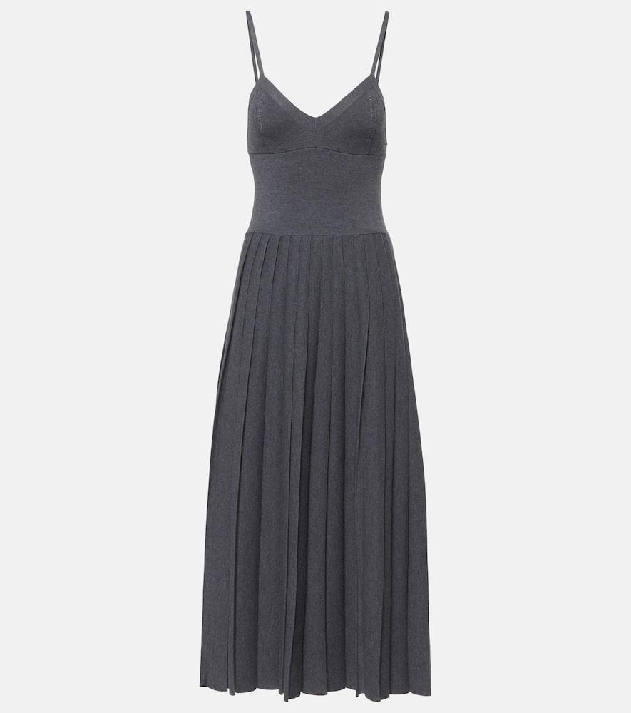khaite elio pleated wool midi dress