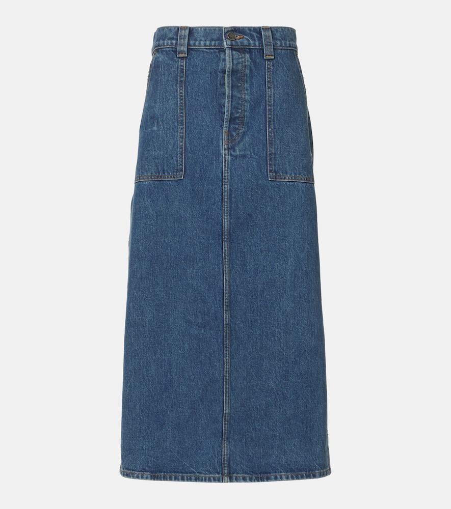 khaite genevieve denim maxi skirt